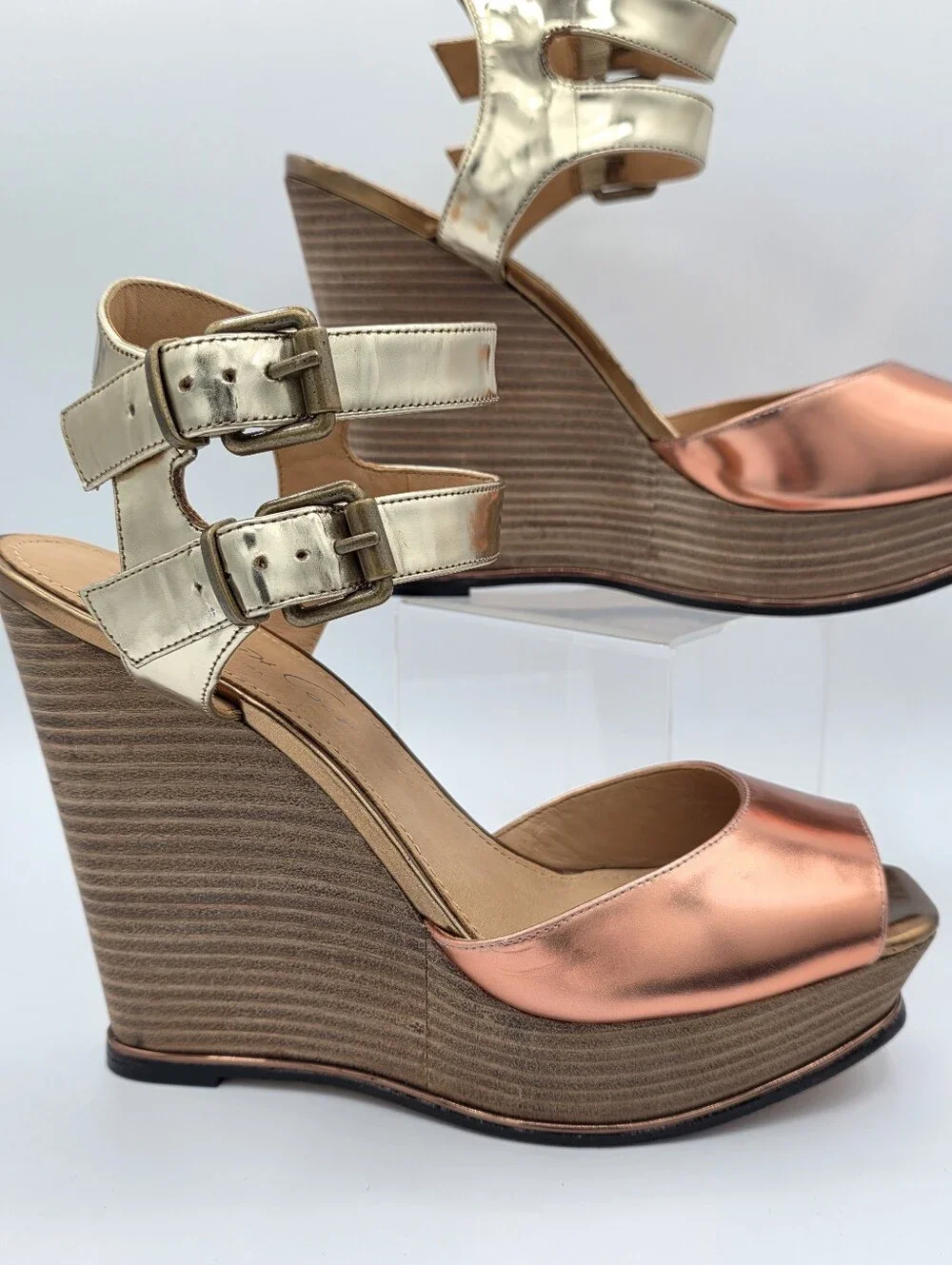Kenneth‎ Cole Metallic Platform Wedge Sandals Gold Copper Leather 9